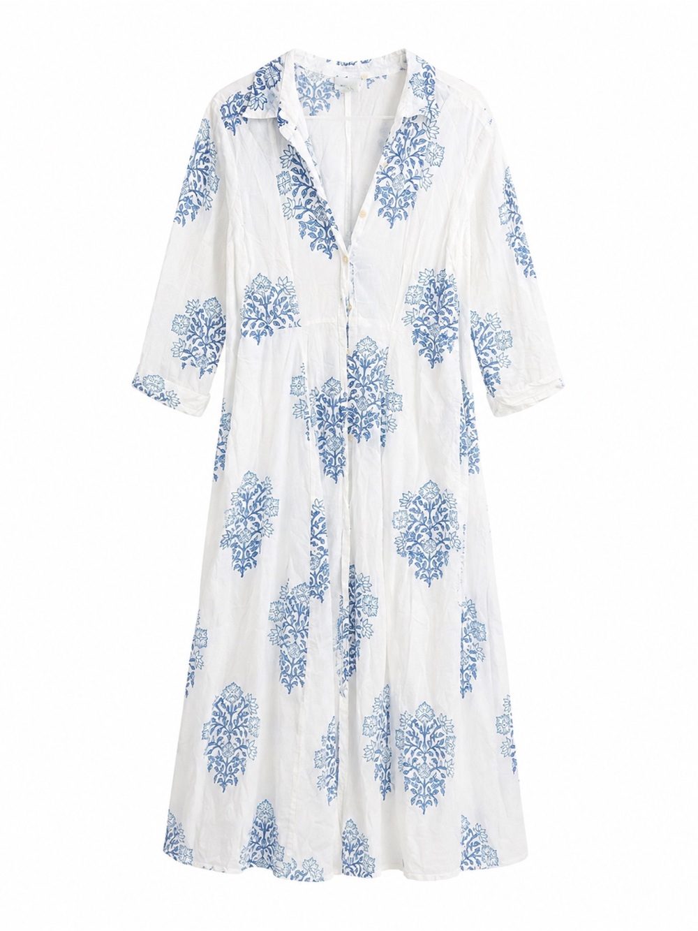 Women’s White Maxi Dress with Blue Floral Print
